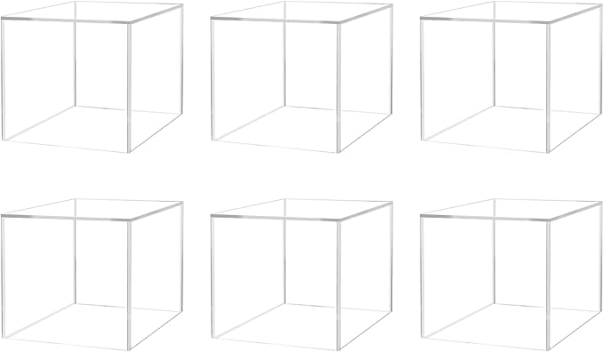 6 Pack 4 Inch Acrylic Display Riser Box with One Open Side Clear Versatile Square Plastic Retail Product Riser Storage Bin or Wedding Floral Centerpiece No Assembly by Marketing Holders