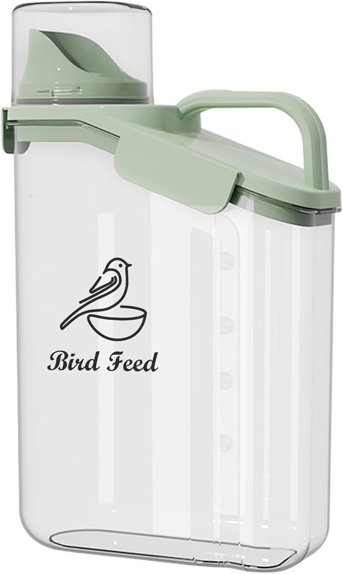 Bird Seed Storage Container Portable-3 Qt/2.8 L Clear Bird Food Container with Spout,Airtight Wild Bird Seed Dispenser for Storing Sunflower Seed|Squirrel proof|BPA Free-Green