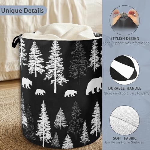 Bear Forest Laundry Basket,Winter Foldable with Handles Tote Bag Oxford Cloth for Bathroom Bedroom Dirty Clothes Storage Bucket 16" x 20.8"