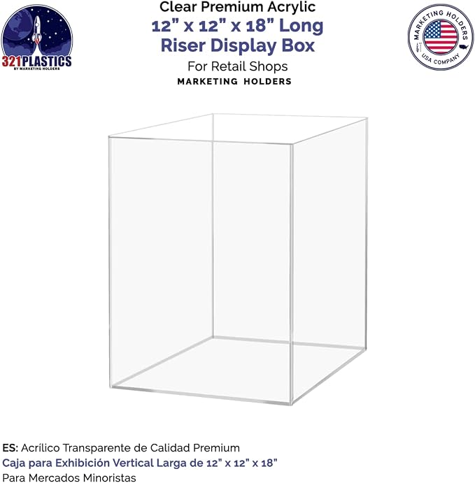 12" x 12" x 18" Clear Acrylic Display Box with One Open Side No Lid Versatile Tall Plexiglass Retail Product Riser Storage Bin or Wedding Floral Centerpiece Pedestal by Marketing Holders