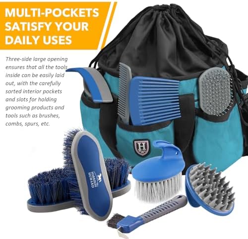 Harrison Howard Premium Horse Grooming Organizer Bag Horse Grooming Tote Bag-Teal