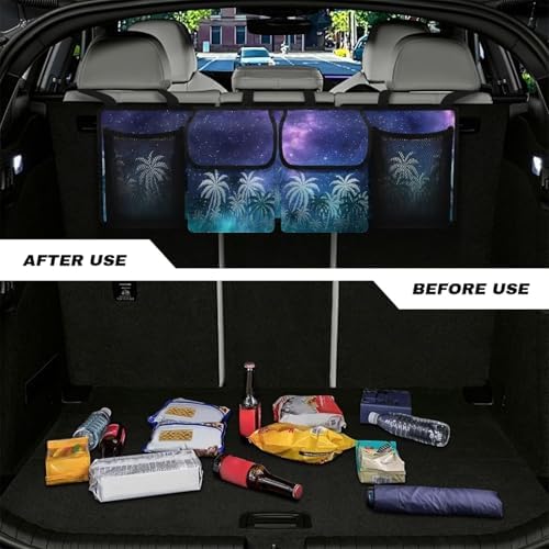Starry Night Vacation Style Hanging Organizer for Car Trunk Auto Back Seat Storage Bag with 2 Pockets 2 Mesh Pouches Collapsible Detachable Automotive Interior Accessories