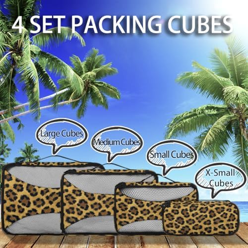Leopard 4 Set Packing Cubes Luggage Organizer Bags for Travel Accessories and Essentials, Cheetah Print