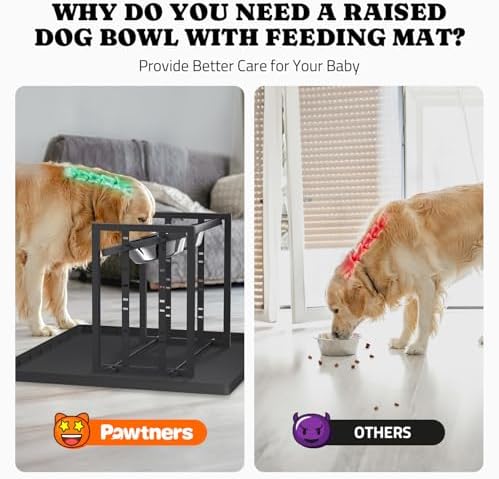 Pawtners Elevated Dog Bowl for Medium Breed, Adjustable Feeder with Mat