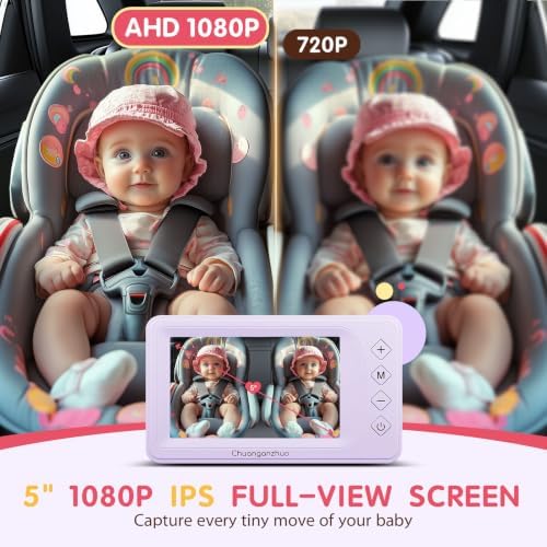 S100P Baby Car Camera with Ultra Night Vision, 5'' HD 1080P IPS Baby Car Monitor with 3X Zoom, Backseat/Carseat/Rear Seat Camera USB, Easy No-Damage Install, Safety for Infants and Pets(5 inch Purple)