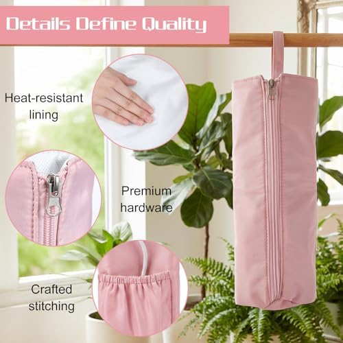 Xinjoduz 1 PCS Holder & Mat for Hot Tools, Curling Iron Flat Iron Heat Resistant Hot Hair Tools Organizer Travel Bag Case, Mini Straightener Makeup Brush Holder Ideal for Home, Travel, Gift (Pink)