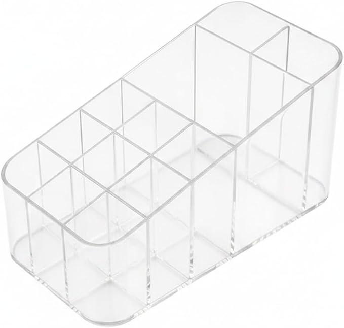 Cosmetic Organizer with 12 Compartments, Transparent PET Storage Box for Lipstick and Makeup, Vanity Countertop Caddy (1 PC)