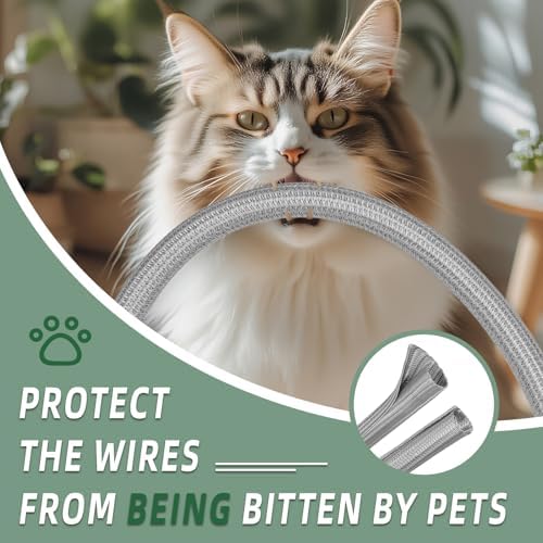 Split Wire Loom Tubing, Cable Protector Sleeve, Braided Cable Management for TV/Computer/Home Theater/Engine Bay, Cord Protectors from Pets No Chew (Grey, 3/8"-25ft)