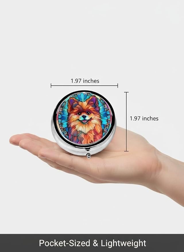 Pomeranian Dog Small Box for Pill,3 Compartment Pill Case Travel Medicine,Portable Pocket or Purse Pill Organizer Container Holder Hold Vitamins, Medication, Fish Oil Supplements