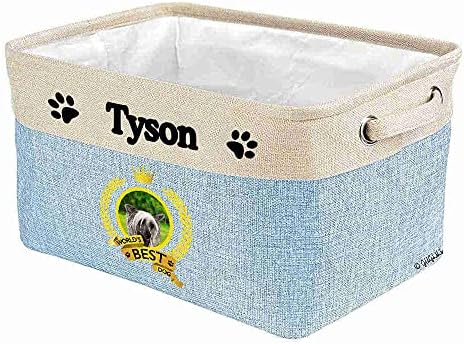 Custom Name Collapsible Dog Toy Storage Basket Bin World's Best Dog Chinese Crested Dog Foldable Pet Toy Box Closet Shelf Baskets Organizer for Bedroom Home Dog Cat with Handles Blue