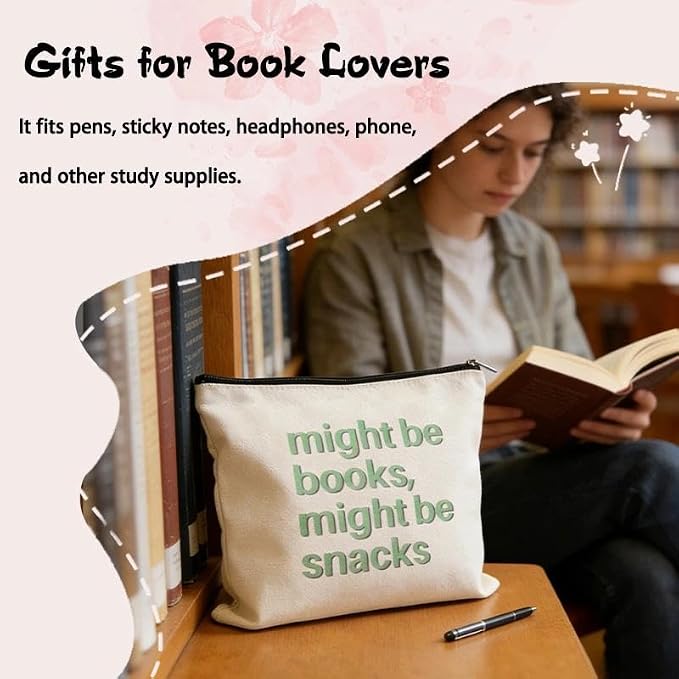 Book Lovers Gift Bag for Women Bookish Canvas Makeup Bag Reading Zipper Pouch Author Writer Reader Accessories Bookworm Book Club Birthday Gift Student Graduation Gifts from Teachers Librarian Pouch