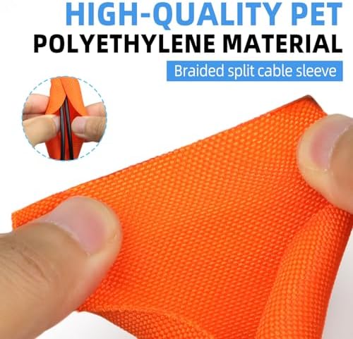 Automotive Wire Loom Tubing, Split Braided Cord Protectors from Pets No Chew, Flexible Cable Sleeve Cable Management for TV/Computer/Electric Wires (Orange, 5/8"-10ft)