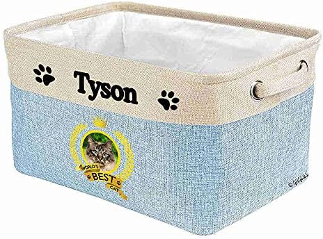 Custom Name Collapsible Dog Toy Storage Basket Bin World's Best Cat Cute Cat Foldable Pet Toy Box Closet Shelf Baskets Organizer for Bedroom Home Dog Cat with Handles Blue
