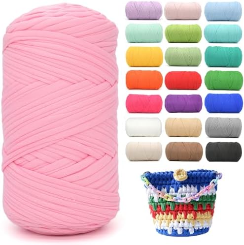 400g Tshirt Yarn for Crochet,Rose Pink T Shirt Soft Elastic Fabric Chunky Thick T-Shirt Crochet Yarn for Crocheting Knitting Beginner Hand Knitting for Bag/DIY Craft/Home Decor-Rose Pink