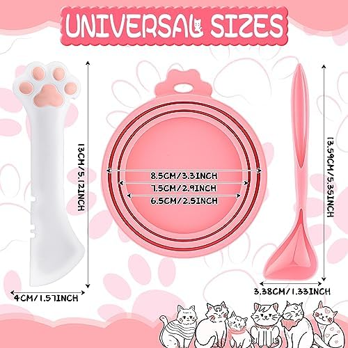 Uiifan 8 Pcs Cat Food Can Covers Lids Set, Silicone Pet Food Can Lids with Multi-Function Cat Foods Spoon and Opener, Silicone Wet Foods Spoon for Cats and Dogs(Pink)