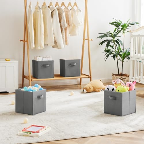 MAX Houser 6 Pack Foldable Fabric Storage Bins, Grey 10.5x10.5x11 Inch | 6 pack cloth storage bins with dual carry handles, Foldable Storage Cubes Organizer Baskets, ideal for home bedroom closet