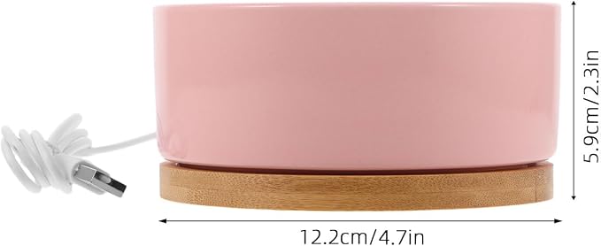 USB Powered Heated Pet Bowl for Cats and Dogs Anti-Freeze Electric Warming Ceramic Feeder with Cord Small Pink Thermal Water Dish for Outdoor Winter Use