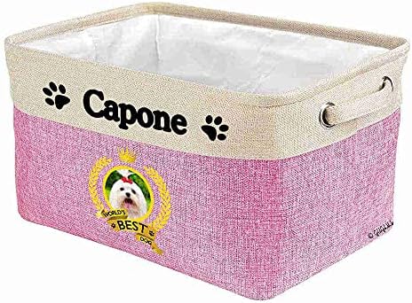 Custom Name Collapsible Dog Toy Storage Basket Bin World's Best Dog Maltese Dog Foldable Pet Toy Box Closet Shelf Baskets Organizer for Bedroom Home Dog Cat with Handles Pink