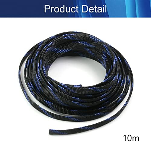 Jutagoss PET Expandable Braided Cable Sleeve, 32.8ft - 5/16 inch Black Blue Cable Management Sleeve, Wire Loom Tube Cord Protector for USB Cable, Power Cord, Audio Video and More, 1Pc