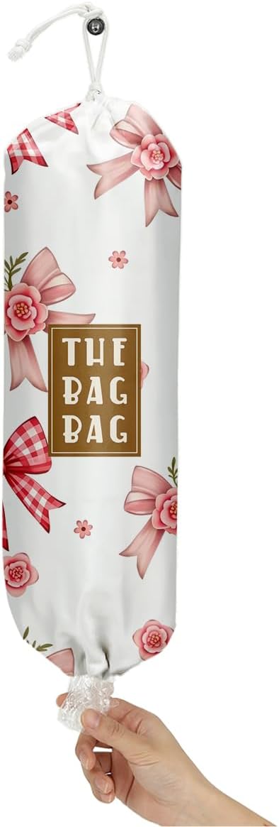 Plastic Bag Holder,Reusable And Washable Grocery Bag organizer,For Home Kitchen Travelling Camping Decor, use 1 Pack,Bow Pattern