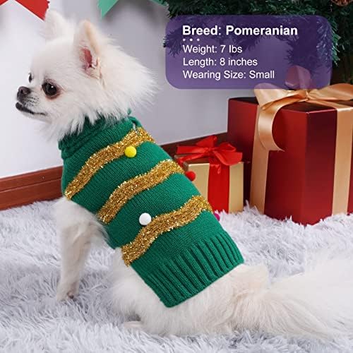 cyeollo Dog Christmas Sweater, Turtleneck Pullover Holiday Outfit, Bulb XS