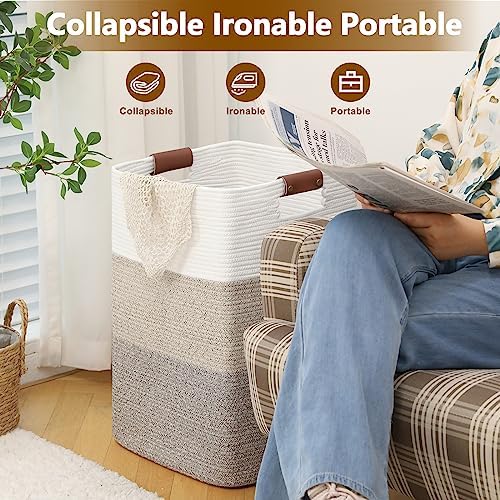 Laundry Hamper 96L Extra Large Laundry Basket, Woven Blanket Basket | Cotton Woven Storage Hamper with Handles for Living Room, Large Baskets for Pillows, Blankets, Clothes-Gradient Yellow