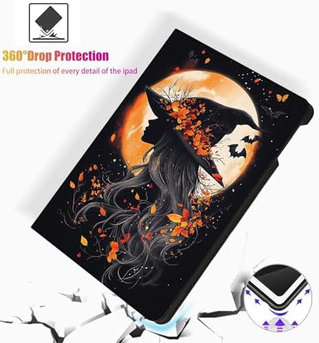for Microsoft Surface Pro X/Pro X Plus-13 2019/2020/2021/2024 Tablet Case,Auto Wake/Sleep,Adjustable Stand Protective Cover - Halloween Witch Moon