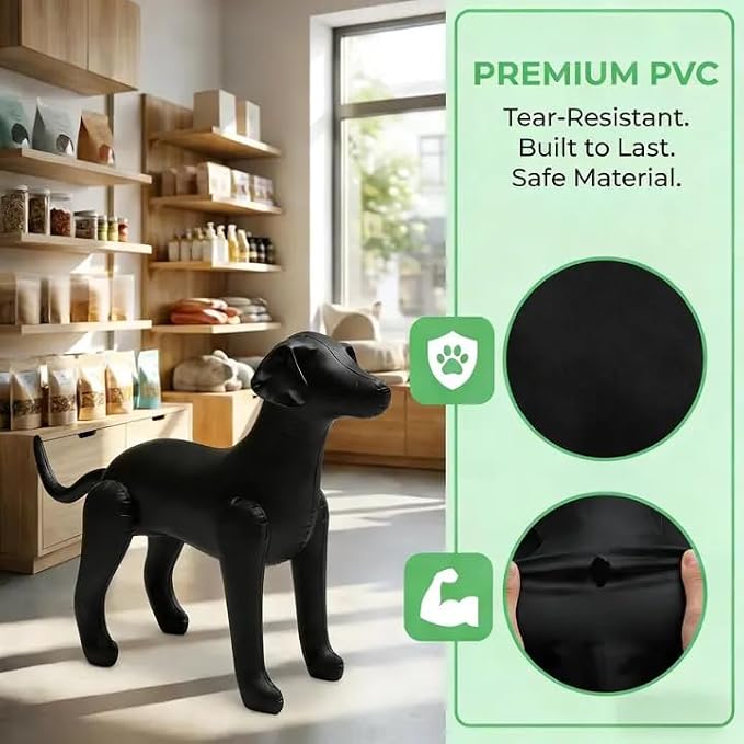 Toddmomy Inflatable Dog Mannequin - Black Waterproof PVC Self-Standing Medium Dog Dress Form for Pet Clothing Display E-Commerce Photography Trade Shows Labrador Doberman