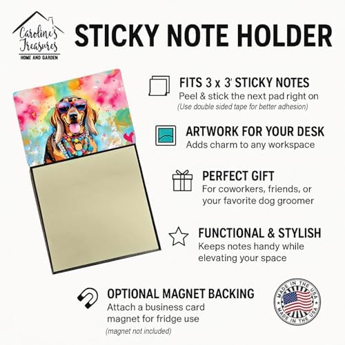 Caroline's Treasures Doberman Pinscher Hippie Dawg Sticky Note Holder Refillable Dispenser Self-Sticky Note Pads, Memo Pads Blank Desk Accessories