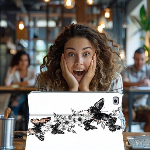 for Microsoft Surface Go 4/3/2/1-10.5" 2021 Tablet Case,Auto Wake/Sleep,Adjustable Stand Protective Cover - Black Butterfly Flower