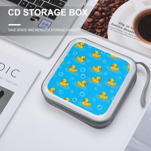 CD Case Holder with 40 Capacity, Rubber Ducks Disc Organizer Binder | Portable DVD Case, Cute Yellow Rubber Ducks, Sturdy Zipper, Carry Handle, Hard Plastic Car Accessories
