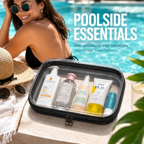 2-Pack Clear Hardshell Zipper Case, 1.2mm Thicken Crush-Proof Travel Toiletries Bag, TSA Approved Portable Zipper Pouches, Rigid Toiletry & Diaper Bag Organizer for Tech, Toys & Art Supplies(Black)