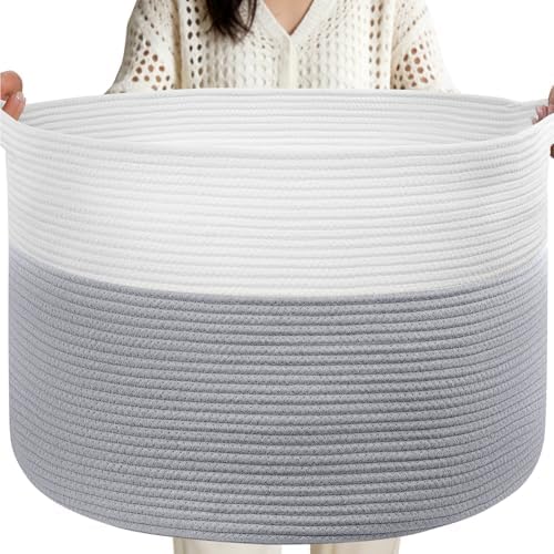 90L Large Blanket Basket Storage with Handles - White & Gray