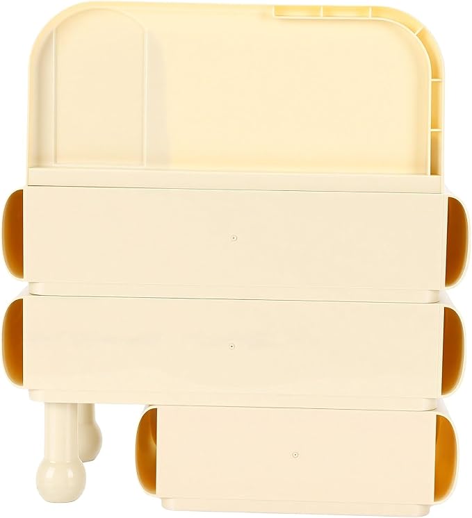 Yosoo Desktop Makeup Organizer with 3 Drawers Top Tray Dust Guard for Cosmetic Brushes Lipstick Skincare Storage (White)