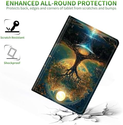 for Samsung Galaxy Tab A9 8.7 Inch 2023 (SM-X110/X115/X117) Case | Slim Leather Smart Cover with Multi-Angle Anti-Slip Stand [Auto Wake/Sleep] Shell for Women Men - Moon Orange Tree