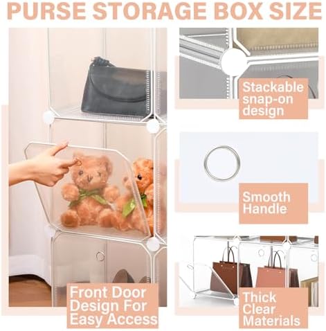 Briwooody 8 Pack Purse Organizer for Closet Purse Storage Box with Door Clear Display Case Handbag Organizer Dustproof Storage Bins for Hat Wallet Book Toy Cosmetic