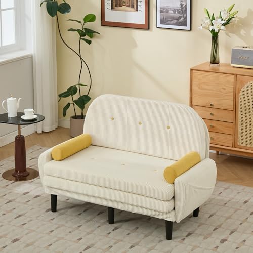 52" Corduroy Love seat Sofa Day Bed Recliner with Storage Pocket USB Charger Minimalist Design 2-Seat Sofa Set with Velvet Fabric for Living Room Office Apartment Black