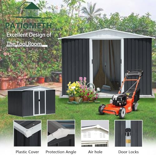 8' x 6' Outdoor Metal Storage Shed Outdoor Shed Galvanized Steel Garden Shed with Sliding Door and Window for Ventilation Storage Sheds House for Backyard Garden