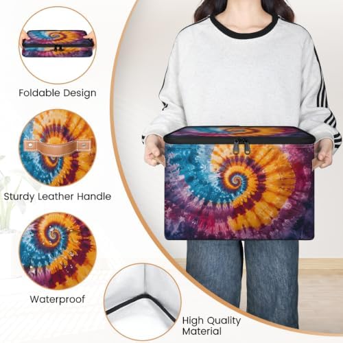 Rainbow Tie-Dye Storage Box with Zipper Lid | Collapsible, Fabric, Storage Bin, Handle, Large, Closet Organizer, Containers, Bedroom, Home, Tie Dye