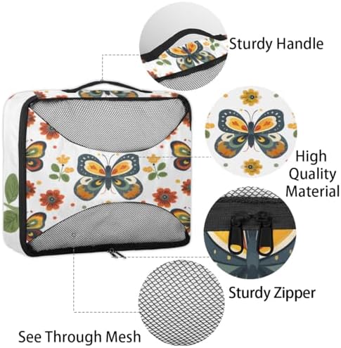 Flower Butterfly 4 Set Packing Cubes Luggage Organizer Bags for Travel Accessories and Essentials, Floral Butterflies