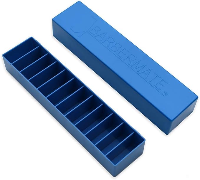 BarberMate 12-Slot Clipper-Blade Caddy, Grooming and Barber Blade Organizer, Professional Barber Supplies, Barber Case and Stylist Station Accessories, (Blue)