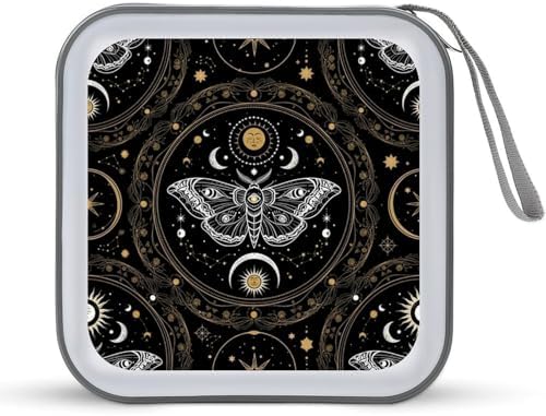 Hard Plastic CD/DVD Organizer Gothic Witchy Sun Moon Mushroom Moth, 40-Disc Storage Binder with Zipper, Portable Protective Case for Car Office