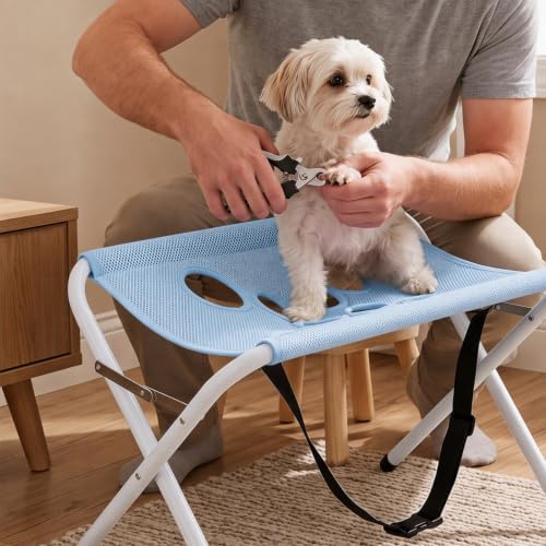 Pet Grooming Hammock, Foldable Bath Support Stand for Small Dogs and Cats | Metal Frame, Detachable Mesh Sling, Suitable for Bathing, Paw Cleaning, Nail Trimming and Grooming