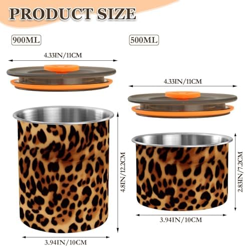 Leopard Print Coffee Canister with Lid Airtight Food Storage Containers 17oz Stainless Steel Canisters Kitchen Food Organizer for Beans, Cereal, Pasta, Flour, Sugar, Snacks