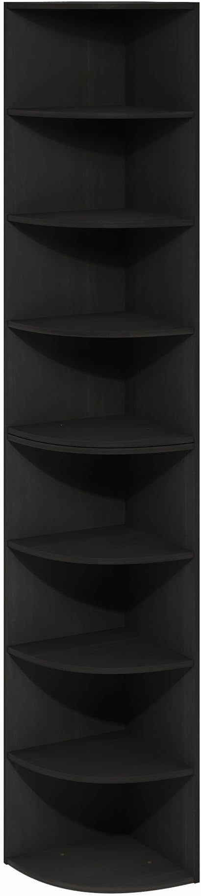 Furinno ECON Corner Shelf, 8-Tier Corner Book Shelf, Storage Shelves, Display Rack, Bookshelf, for Organization and Storage, Living Room, Home Office, Espresso