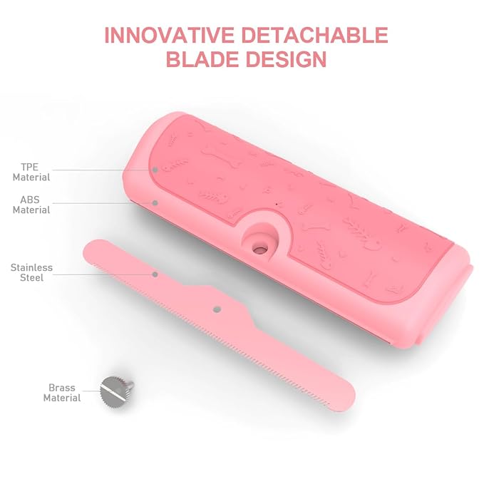 Cat Brush for Shedding and Indoor Cats, Dog & Cat Deshedding Brush, Undercoat Grooming Tool for Short to Medium and Double Coats, Detachable Metal Shedding Blade, Ergonomic Non-Slip Handle, Pink
