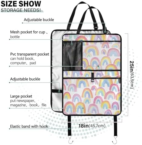 2 Pack Back Seat Car Organizer with Storage Pockets Kick Mats Back Seat Protector Hanging Car Organizer Automotive Seat Back Cover Organizers Gradient Cute Rainbows