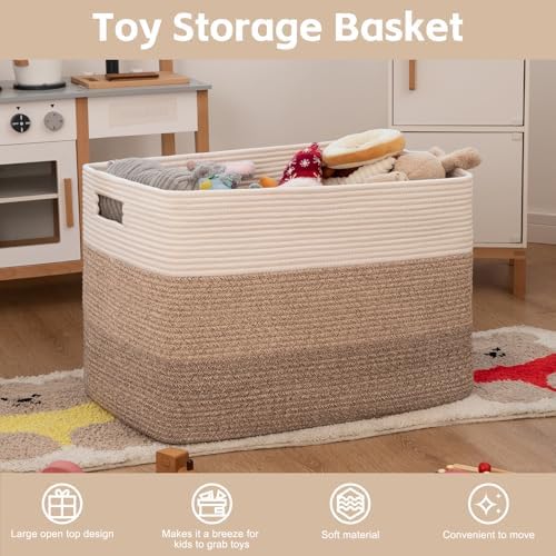 OIAHOMY 118L Extra Large Blanket Basket Cotton Rope Storage Basket Brown | 25" x 17" x 16", Rectangular Baskets Living Room,Used for storing Dirty Clothes, Stuffed Animal Toy Storage for Kids Room