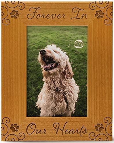 CEDAR CRATE MARKET Forever in Our Hearts Pet Picture Frame Engraved Natural Wood, Fits a 4x6 Vertical Portrait, Dog Picture Frame, Dog Mom Gifts