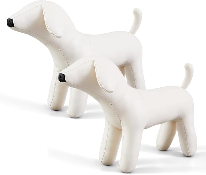 Yookeer 2 Pcs Dog Mannequins Premium PU Leather Pet Clothing Display Stand Durable Cute Dog Hangers, Stuffed Puppy Modeling Stand with Cotton Filling for Boutique Retail Sweaters Collars Harnesses